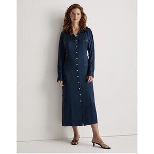 Madewell Satin Button-Front Midi Shirtdress Long Sleeves NWT Size 6